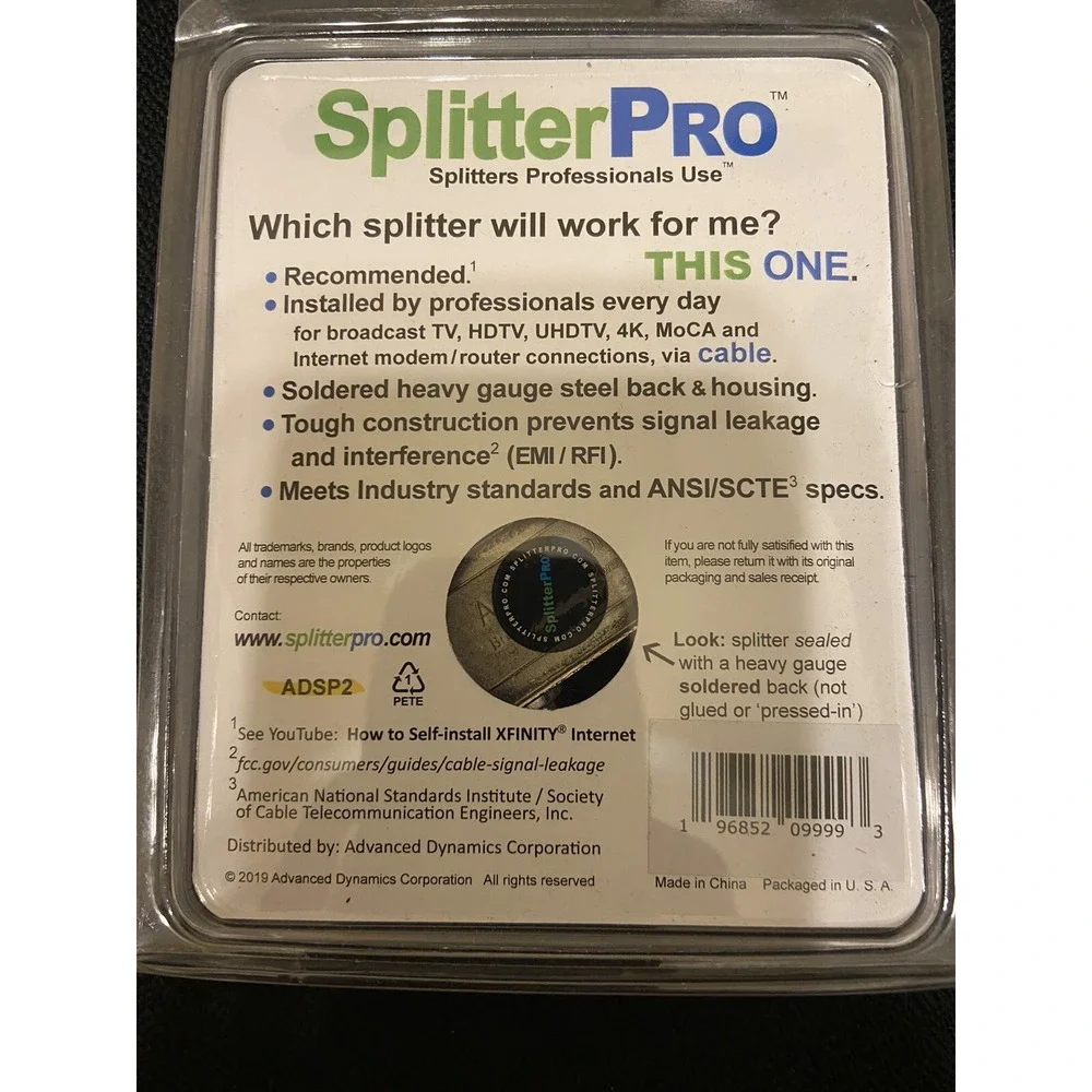 Splitter Pro Splitter Two Way Extreme Broadband Engineering BDS102H Cable New‎